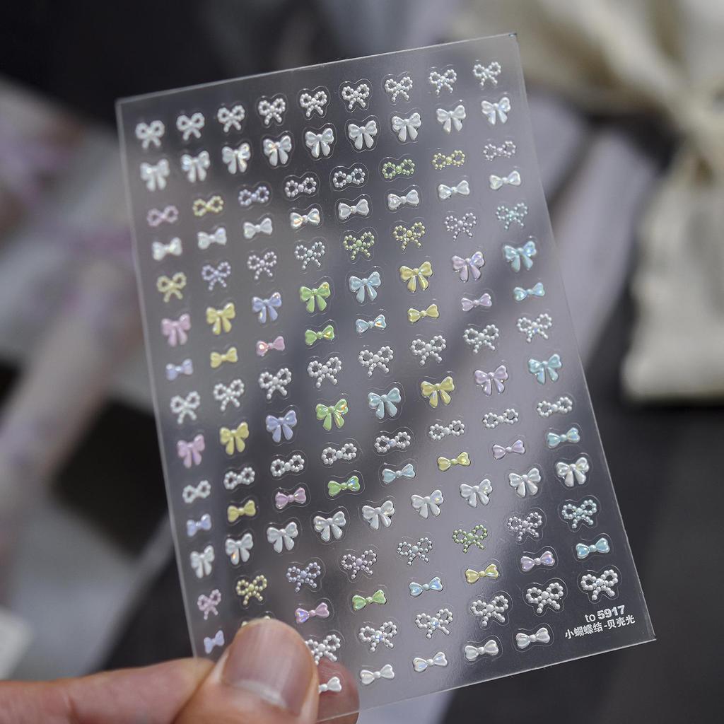 TOMONI Shell Light Nail Stickers - Fresh Korean Style with Small Bow Decorations