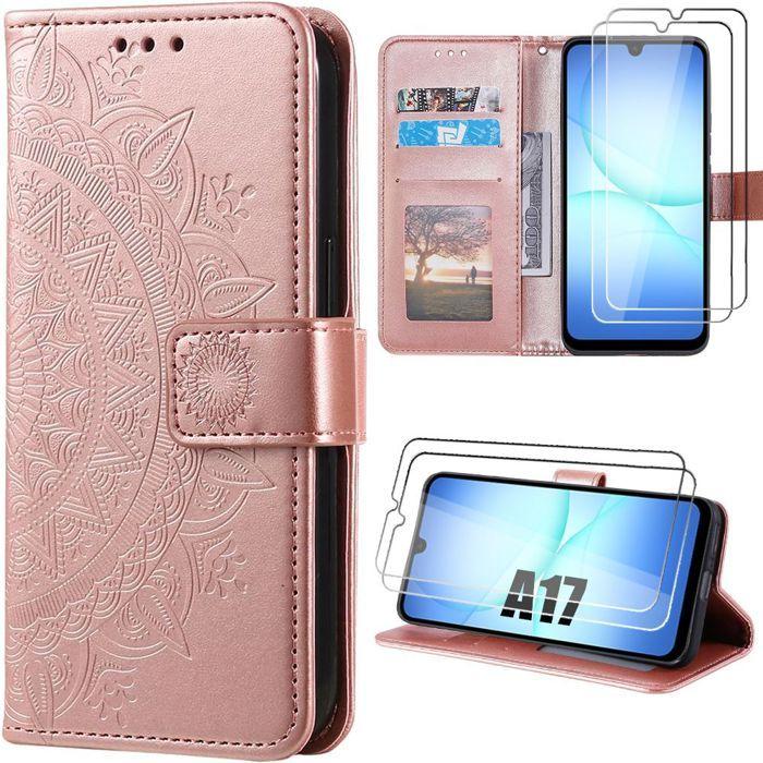 Coque de Protection - BOOLING - Samsung Galaxy A17 5G/4G - Cuir Synthétique Mandala Rose - 2 Vitres