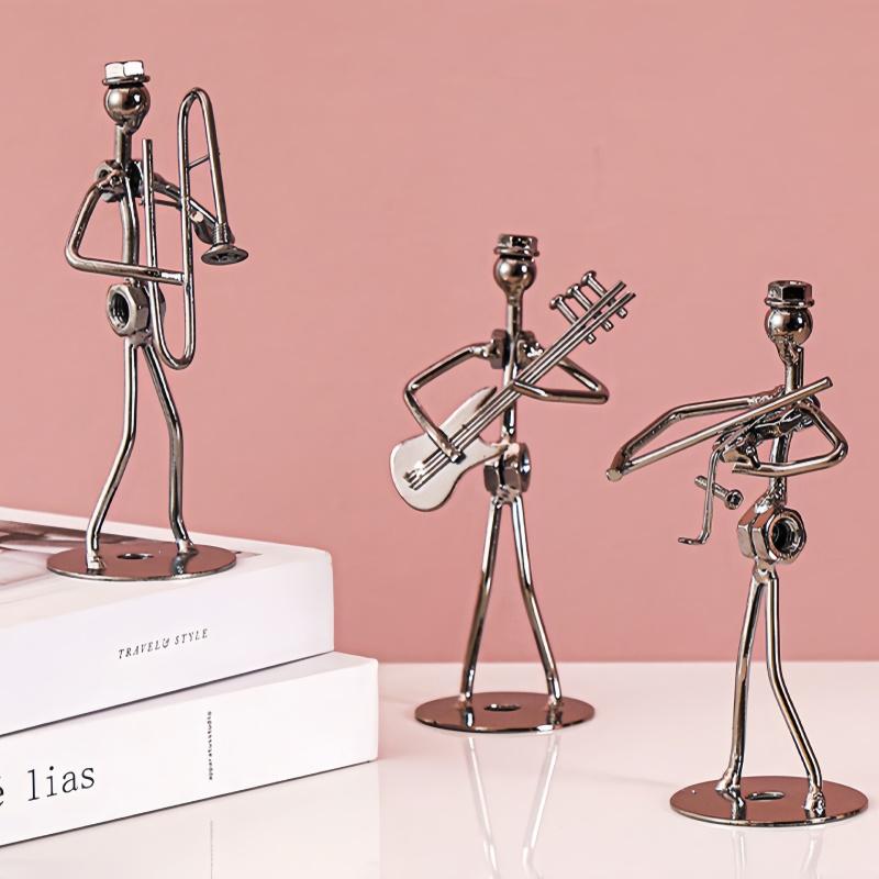 1piece Metal Puppet Playing Musical Instrument, Vintage Band Model, Living Room Desktop Decoration, Home Decoration