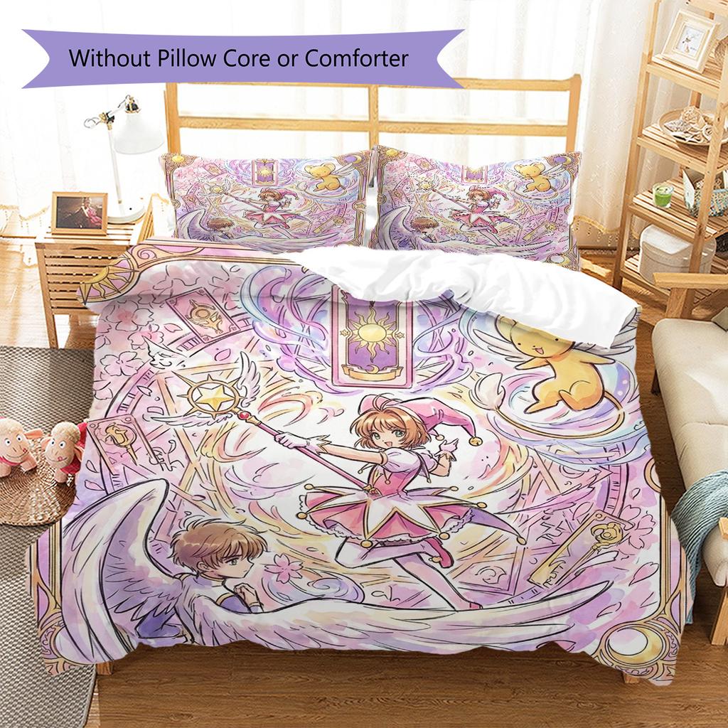 Cardcaptor Sakura Pattern Bedding Quilt Set Quilt Cover Pillowcase Home Decoration Birthday Gift (1 * duvet cover + 2 * pillowcase, without core)