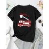 Women's Heart Fire Truck Print Short Sleeve T-Shirt Crew Neck Casual Summer Holiday Top