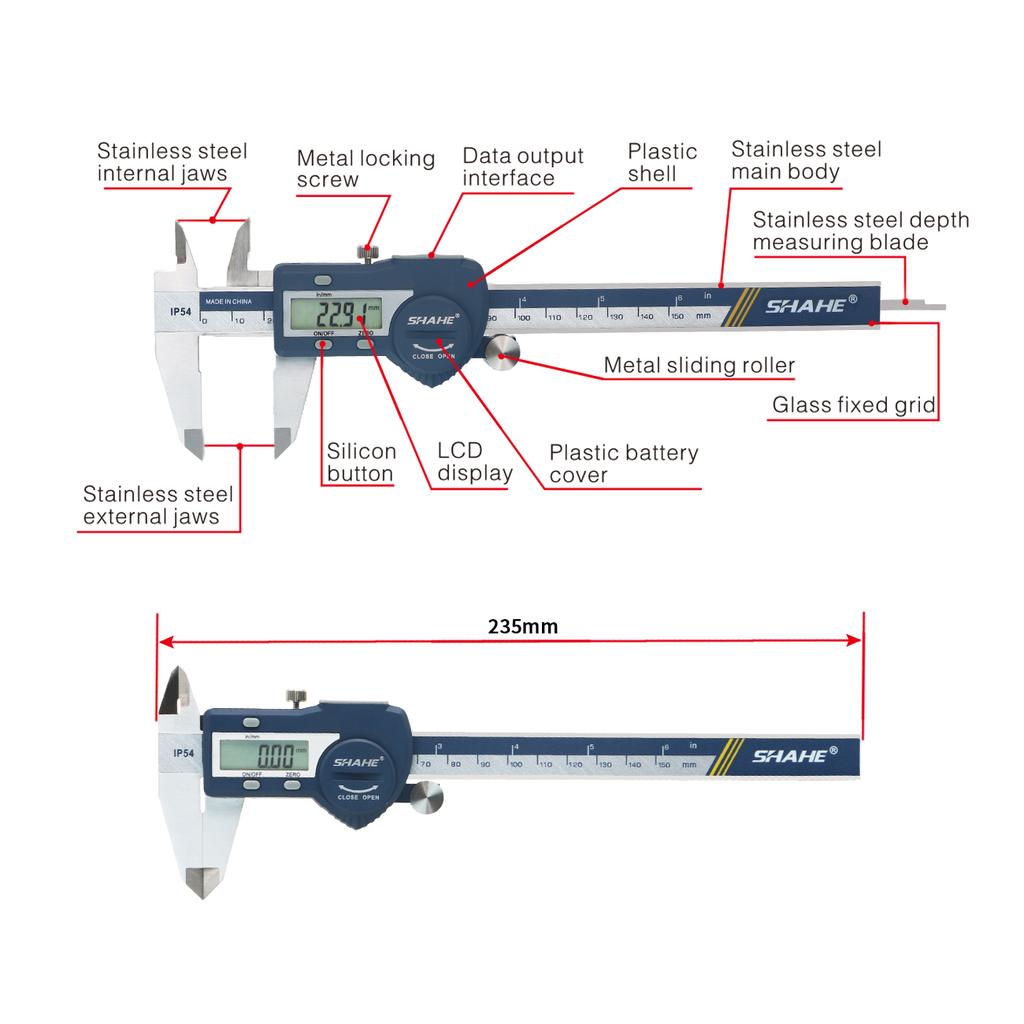 SHAHE Hardened Stainless Steel 100/150/200/300 mm Digital Caliper Electronic Vernier Micrometer Measuring Tools