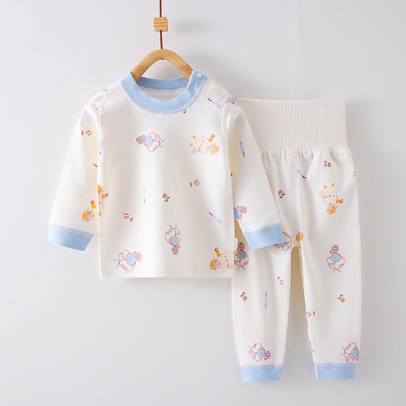 Children's Cotton Underwear Set: Wireless, High-Waisted Tummy Protection Pants, Toddler Autumn/Winter Two-Piece Base Layer.