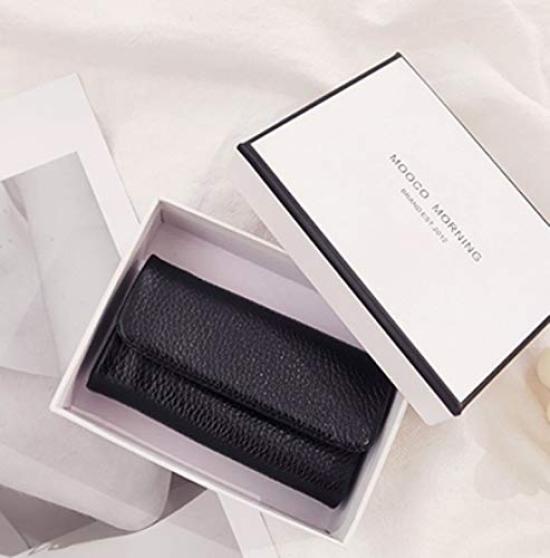 Mini Compact Leather Key Case with Buckle, Multifunctional, Simple Design, Soft Cowhide Leather, Couple's, Car, Unisex (Black)