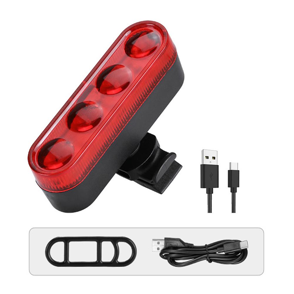 LED Safety Warning Taillight USB Rechargeable Cycling Tail Lamp 4 Gears Bicycle Rear Night Light for Night Running