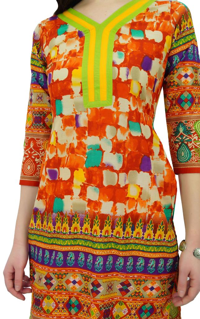 Phagun Indian Women's Cotton Printed Straight Knee Length Casual Kurta Kurti -
