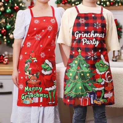 Nouveau Tablier de Maison de Noël à la Mode Cartoon Grinch Sans Manches pour Décoration de Cuisine et Salle à Manger