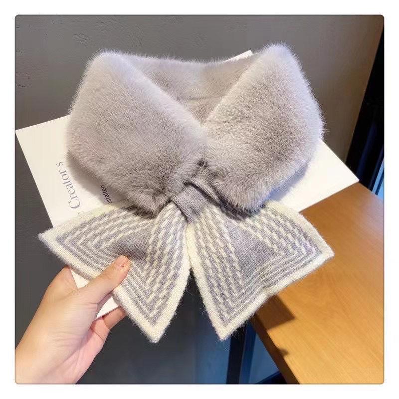 Scarf Women's Autumn and Winter Ins Versatile Korean Version of Plush Imitation Otter Rabbit Fur Scarf Stripe Thickened Warm Neck Fur Collar