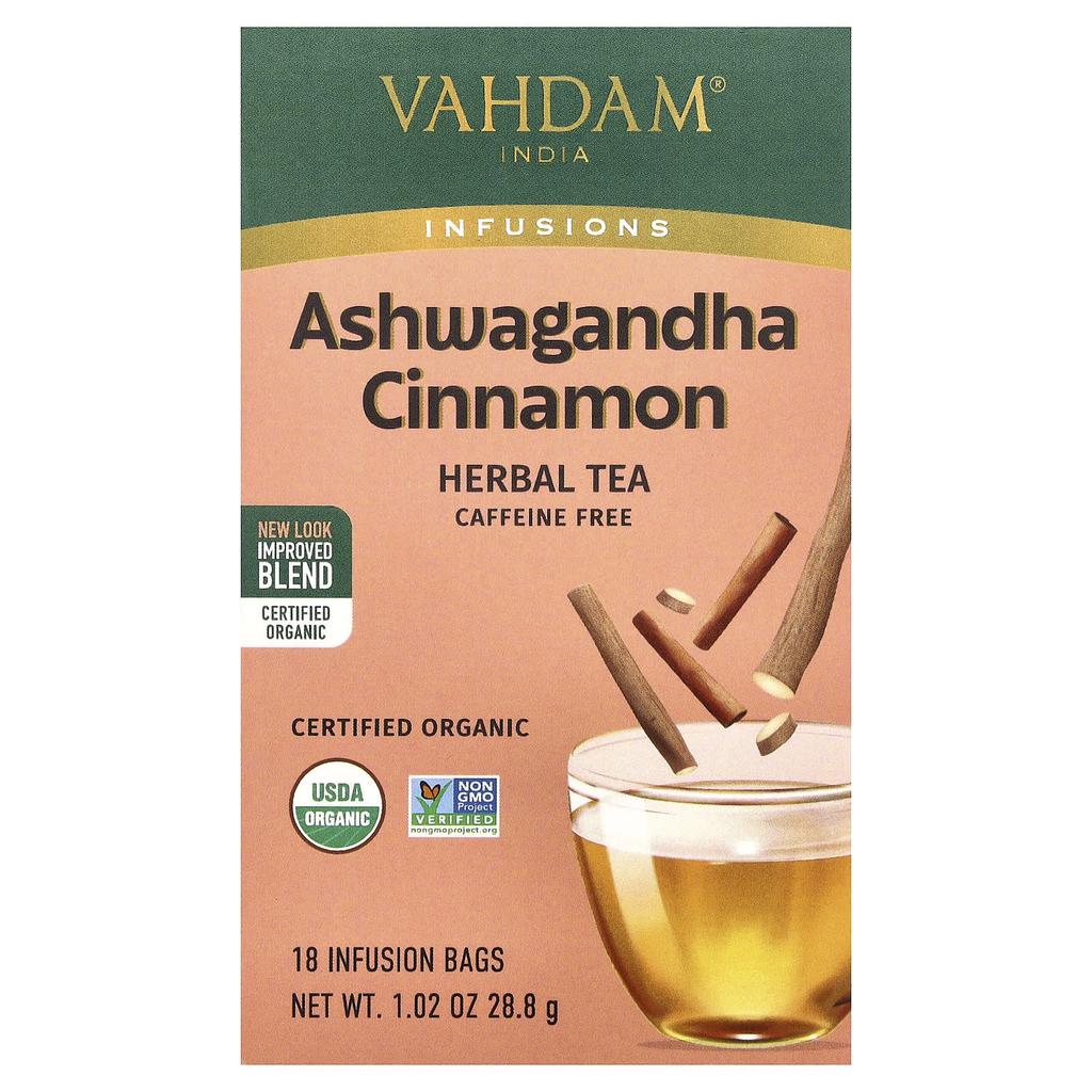 VAHDAM India, Infusions, Herbal Tea, Ashwagandha Cinnamon, Caffeine Free, 18 Infusion Bags, 28.8g (1.02oz)