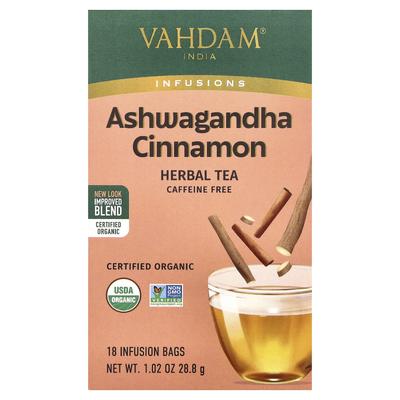 VAHDAM India, Infusions, Herbal Tea, Ashwagandha Cinnamon, Caffeine Free, 18 Infusion Bags, 28.8g (1.02oz)