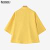 ZANZEA Women Summer Turn Down Collar Loose 3/4 Sleeve Cardigan Blouse