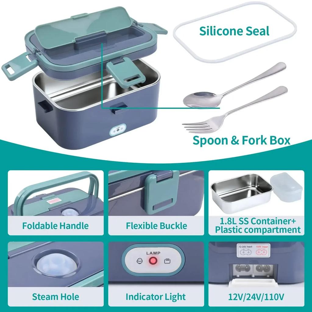 Lunch Box 60W Food Heated 12V-24V 2-In-1 Portable Food Warmer Heater for Car/Truck/ Self Heating Box