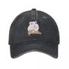 Weiße Hamster Baseballkappen Vintage Denim Gewaschen Kopfbedeckung Unisex Stil Outdoor Laufmützen