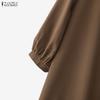 ZANZEA Women Casual Turn Down Collar Solid Color 3/4 Sleeve Loose Dress