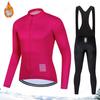 Long Sleeve Cycling Jersey Set Quick Dry Unisex Bib Pants Fleece Lined Outdoor Bike Team Wear