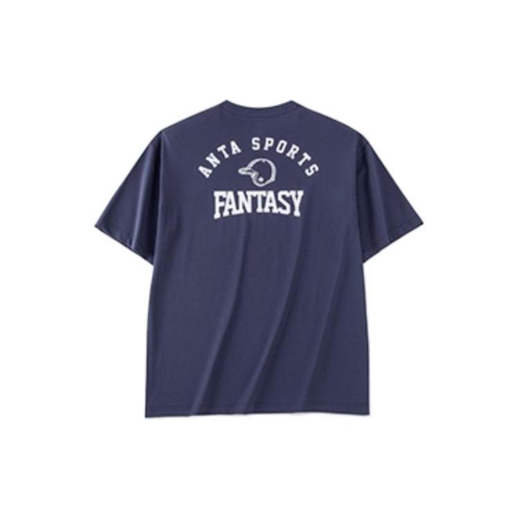 Anta Crew Neck Fitted Straight Fit Short Sleeved T Shirt Men's Dark Navy Blue 952328102-2