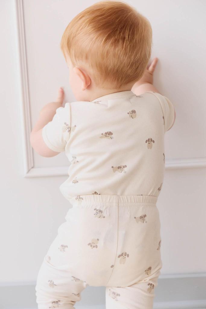 Organic Cotton Short Sleeve Bodysuit Sasha Puppy Tofu JBCO251241 Baby IVR 70 [Jamie Kay]