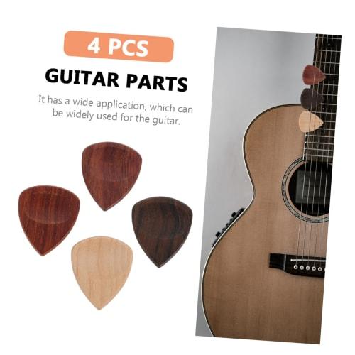 Ibasenice 4-Piece Wooden Guitar Picks with a Concave Design for Easy Grip, Suitable for Electric and Acoustic Guitars, Made from Rich Bass Wood