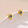 Gold Plated Vintage Textured Teardrop Turquoise Stud Earrings