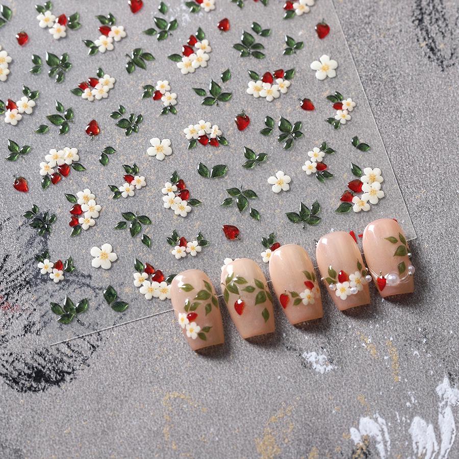 Ferrite White Flower Fruit Embossed Jelly Nail Art Stickers M698