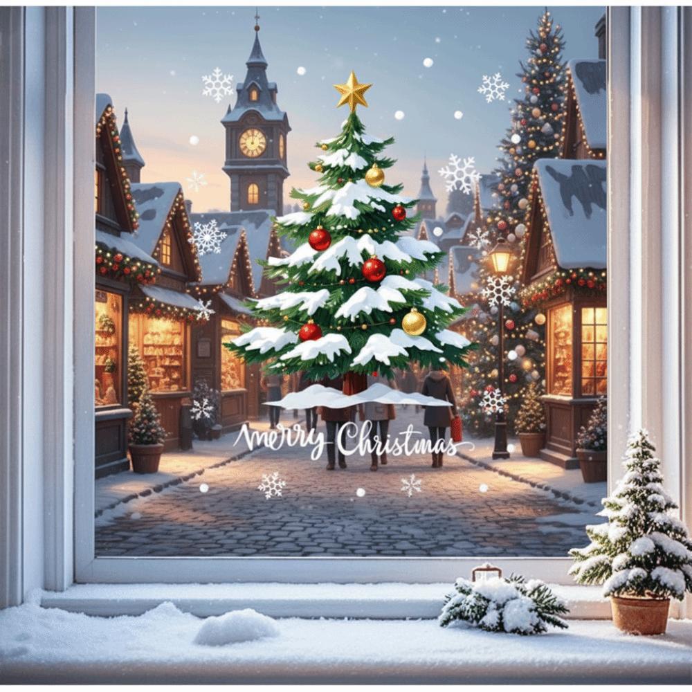 PVC Christmas Window Sticker Large Electrostatic Sticker Xmas Decals Classroom