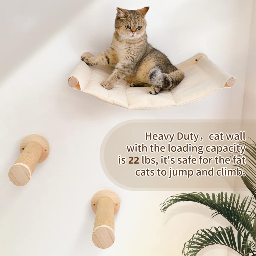 Pat pentru pisici, hamac montat pe perete, pentru pisici mari sau pisici, rafturi de perete și stinghii din lemn și frânghie de sisal, mobilier de sărituri
