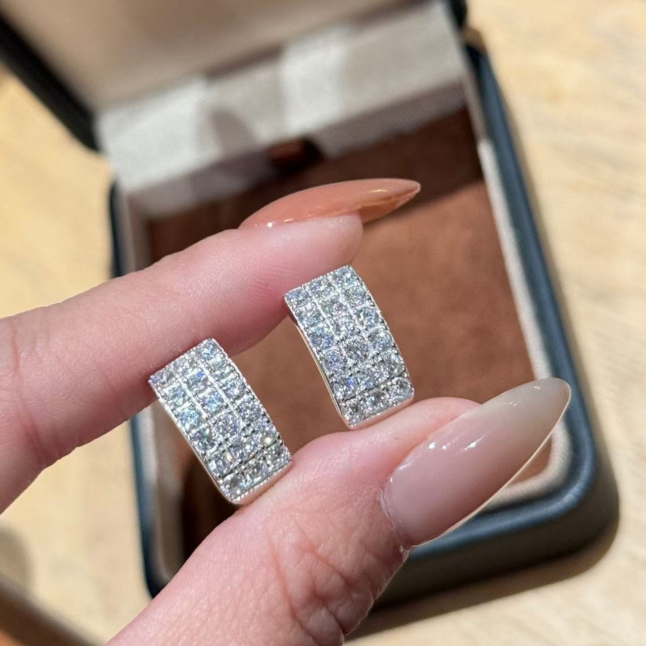 

New Vintage 100% Pure 925 Sterling Silver Earrings Pave Three Rows Of Aaa Zircconia Ear Stud For Women Luxury Fine Jewelry