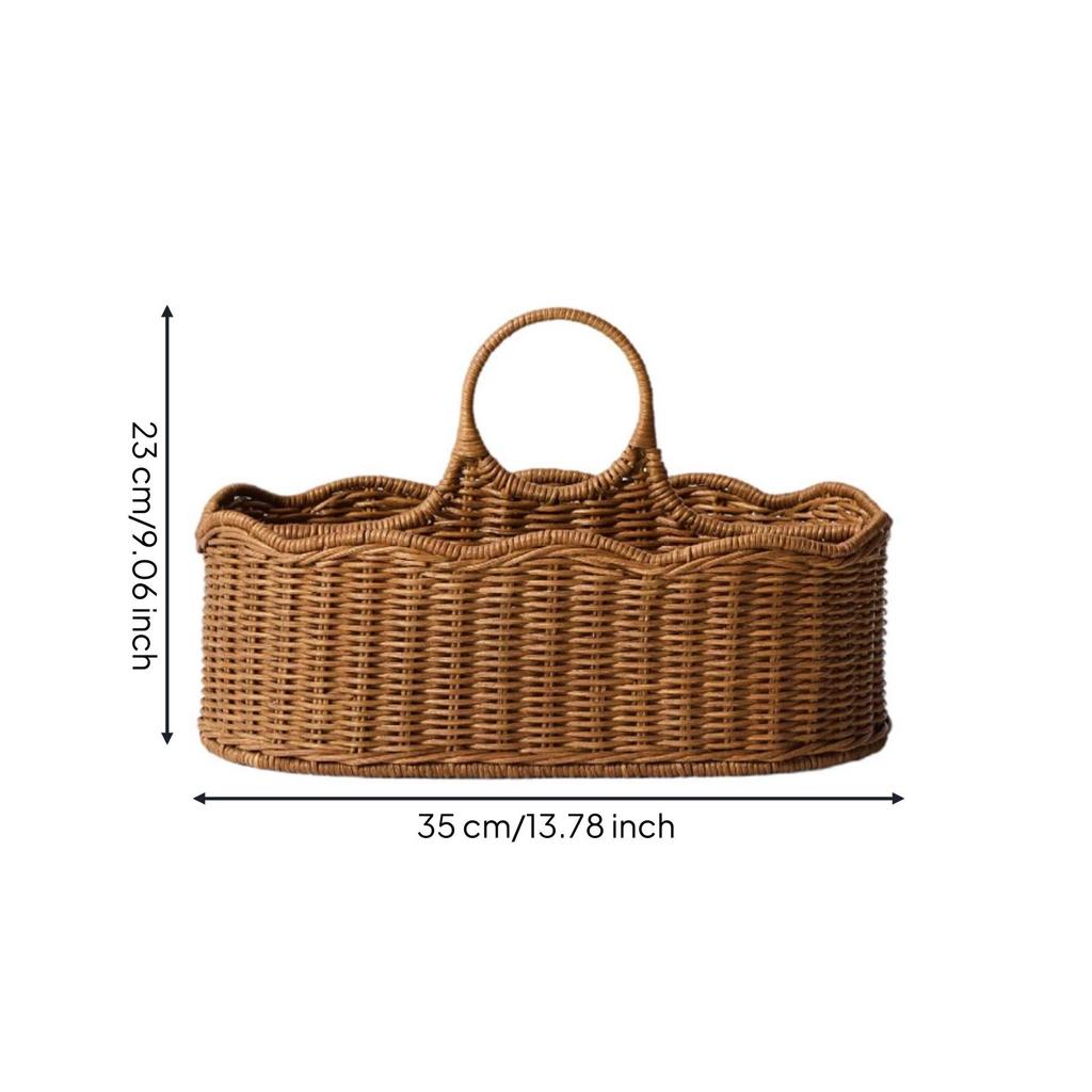 Woven Basket Arched Handle Rattan Brown Tray Organizer