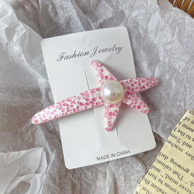 High Quality Starfish Pearl Spring Clip Simple Temperament Acetate Hairpin Star  Top Clip Side Clip Women's Hair Accessories