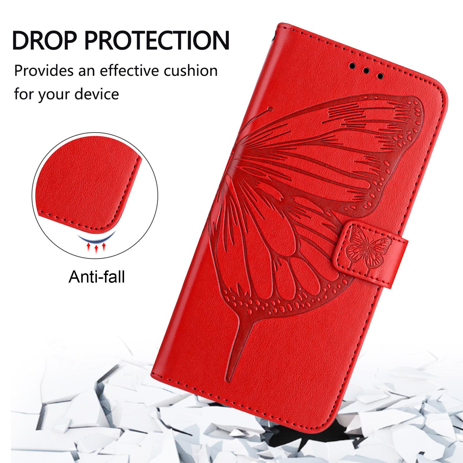 

For iPhone 16 Wallet Case with Wrist Strap Butterfly Imprint Leather Phone Cover Blue