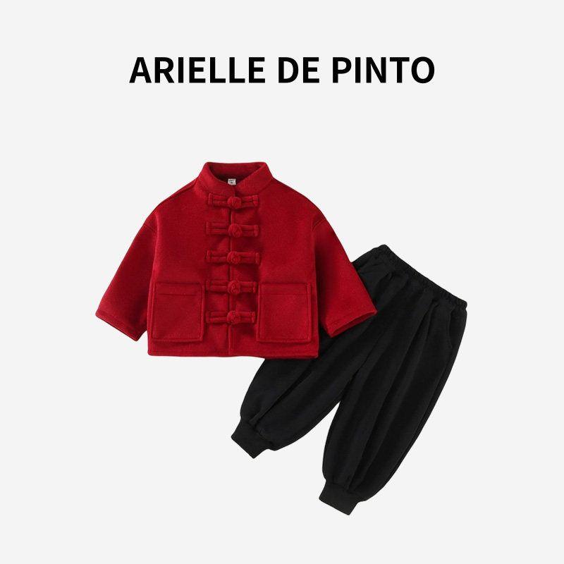 French Arielle De Pinto Boys  Suit, Autumn and Winter Style, Traditional Classical New Year Outfit, Chinese Style Two-Piece Set Boys suit 130