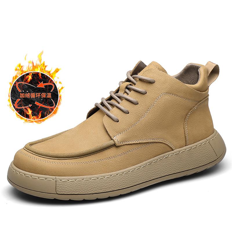 

2025 прямая поставка ретро коричневые кожаные туфли из натуральной кожи высокие ботинки осень и зима новые бархатные короткие ботинки платформа ботинки Мартина мужская обувь 44