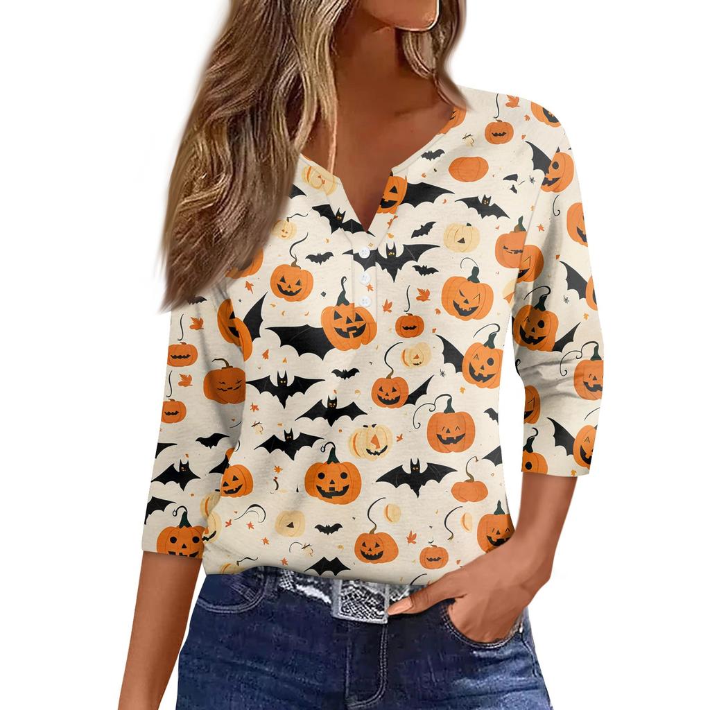 Women's Casual Fashion Sexy Comfortable V-Neck Halloween Seven Sleeve Top