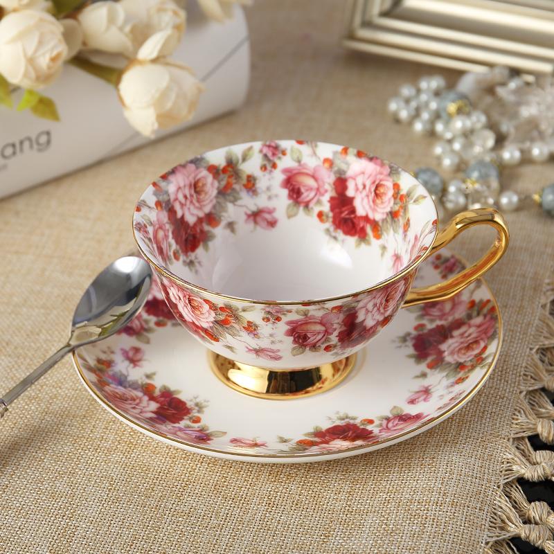 Set di Tazze e Sottotazze da Caffè in Osso Cinese Fine, Tazza da Tè in Porcellana, Festa del Tè Pomeridiano, 200ml