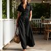 Women Casual Button Down Shirt Dress, Short Sleeve Long Western Cowgirl Dress, Summer Flowy A-Line Maxi Dress with Pockets