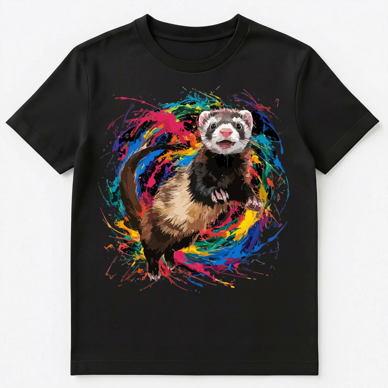 Colorful Paint Splash Ferret Art Graphic Unisex T-Shirt XL