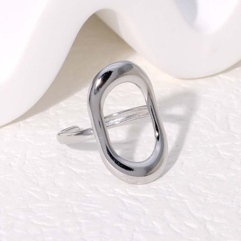 Stainless Steel Metal Hollow Square Open Rings For Women Vintage Gold Color Geometric Waterproof Chunky Ring Jewelry