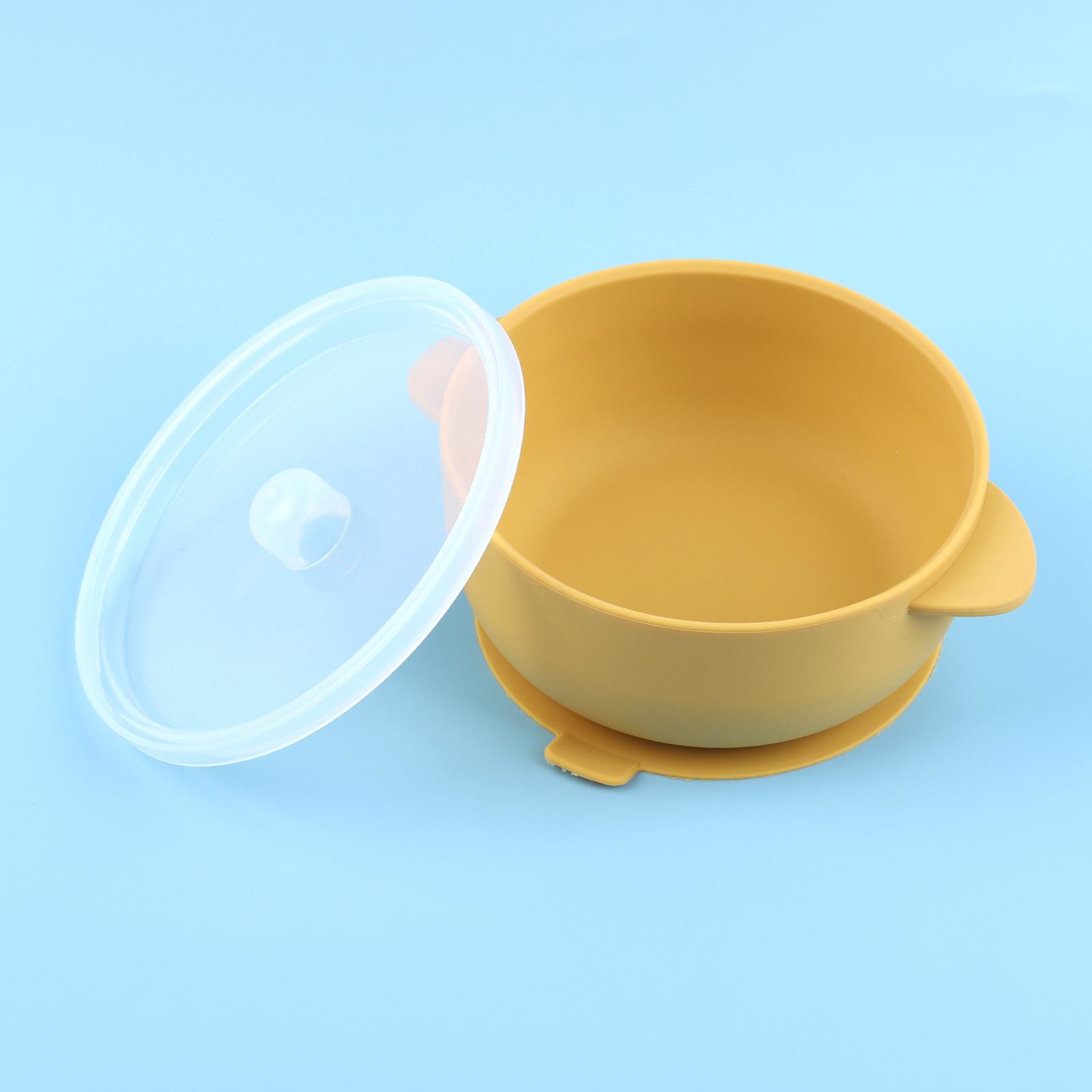 

Силиконовая миска для детского питания с присоской, двойными ушками и крышкой 285ml