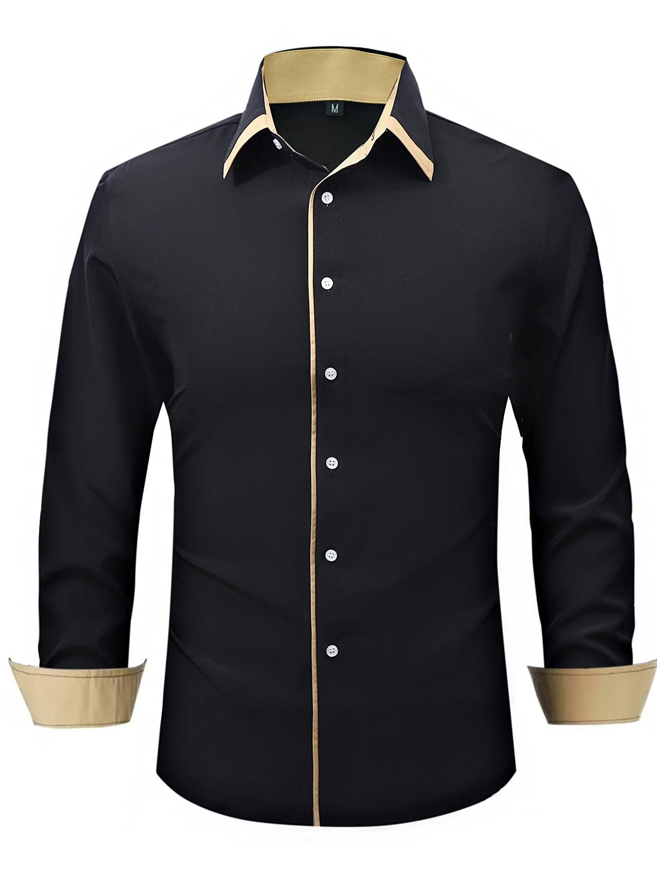 Men s European Slim Fit Long-Sleeve Fashion Shirt L чёрный