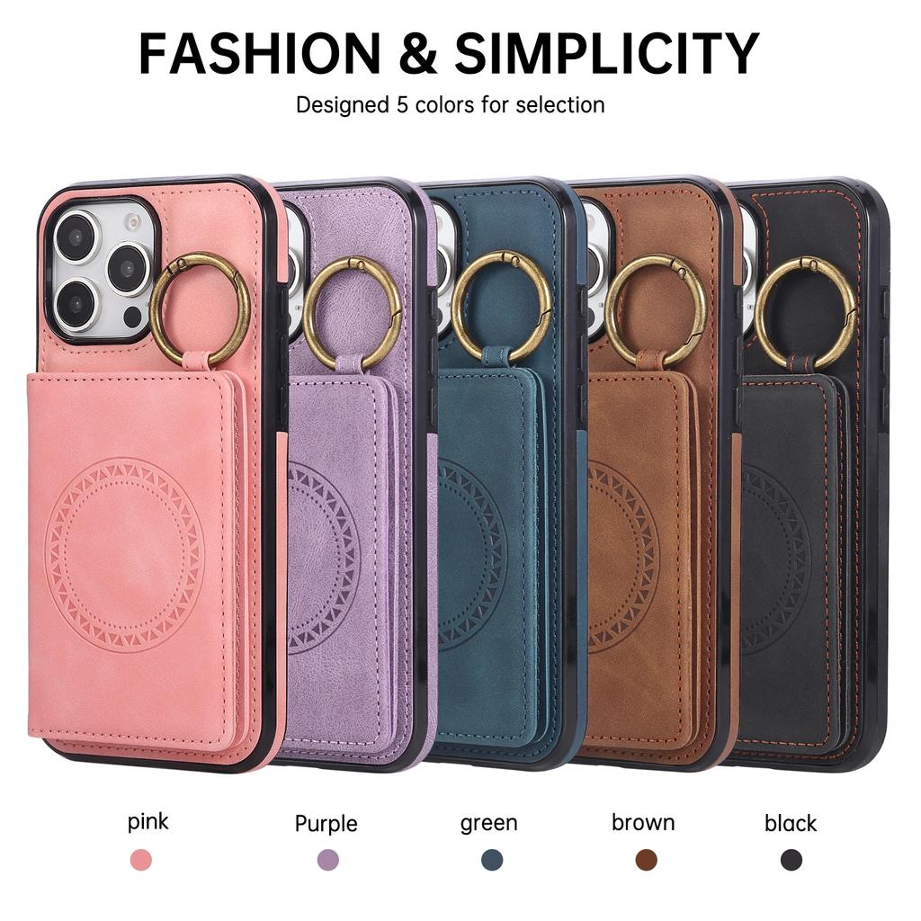 Ring Crossbody Wallet Card Holder Slot Phone Case for IPhone 16E 16 15 14 13 12 11 Pro Max X XS XR 7 8 Plus Car Magnetic Cover