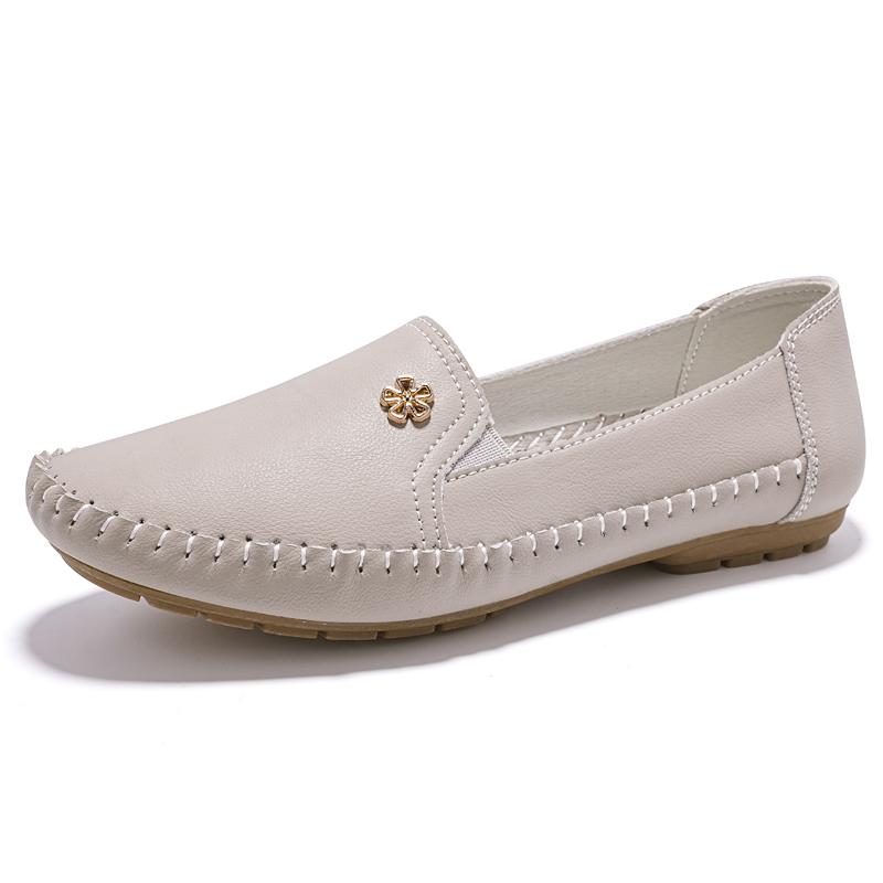 Damen Weiß Leder Fahrermokassins Grau Flache Schuhe Freizeit Zum Hineinschlüpfen Große Größen Gehen Sommer Schwangerschaftsschuhe