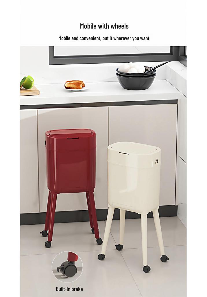 High-Leg Wheeled Trash Can: Stylish, Large-Capacity, with Lid for Kitchen Use