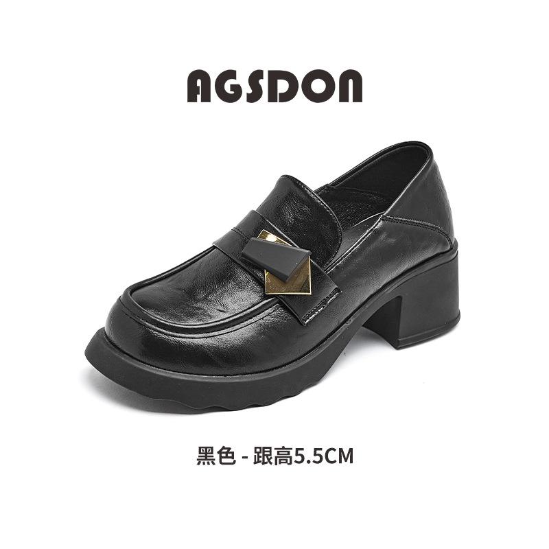 New autumn and winter British style commuter small leather shoes thick heel with skirt single shoes 40 7690₽