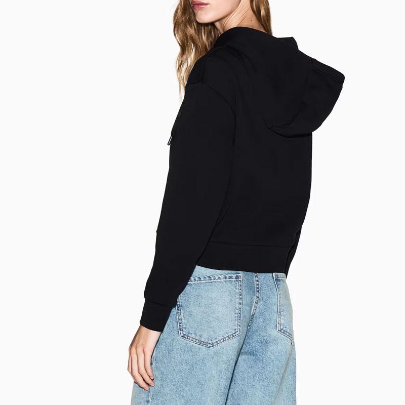 Armani Exchange Solid Color Hooded Zip-Up Sweatshirt Women Tops Black XW000822-AF10818-UC001