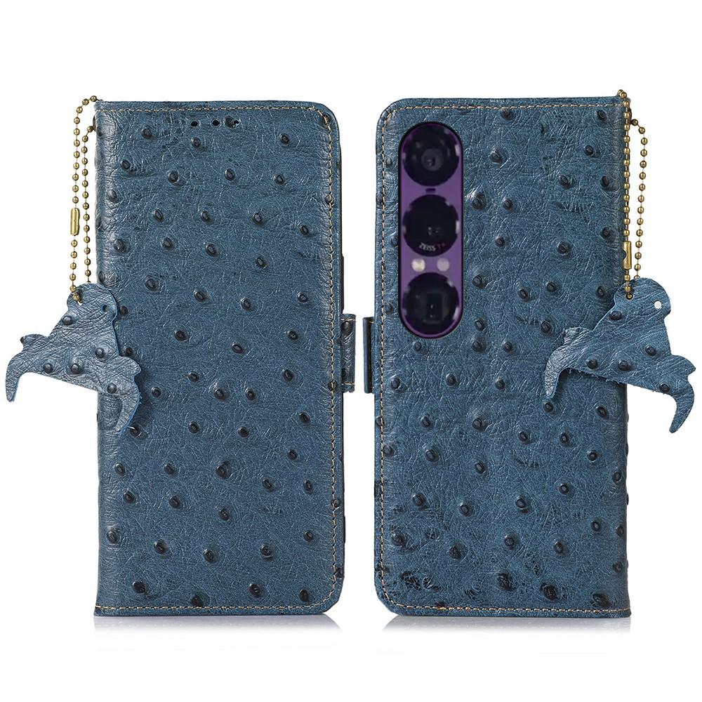 For Sony Xperia 1 VII Case RFID Blocking Genuine Cow Leather Phone Case Ostrich Texture