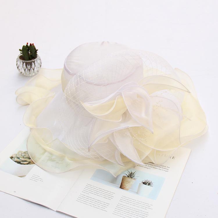 2024 New Organza Big Brim Top Hat Women'S Spring And Summer Sunscreen Sun Hat European And American Fashion Flower Sun Hat Wholesale