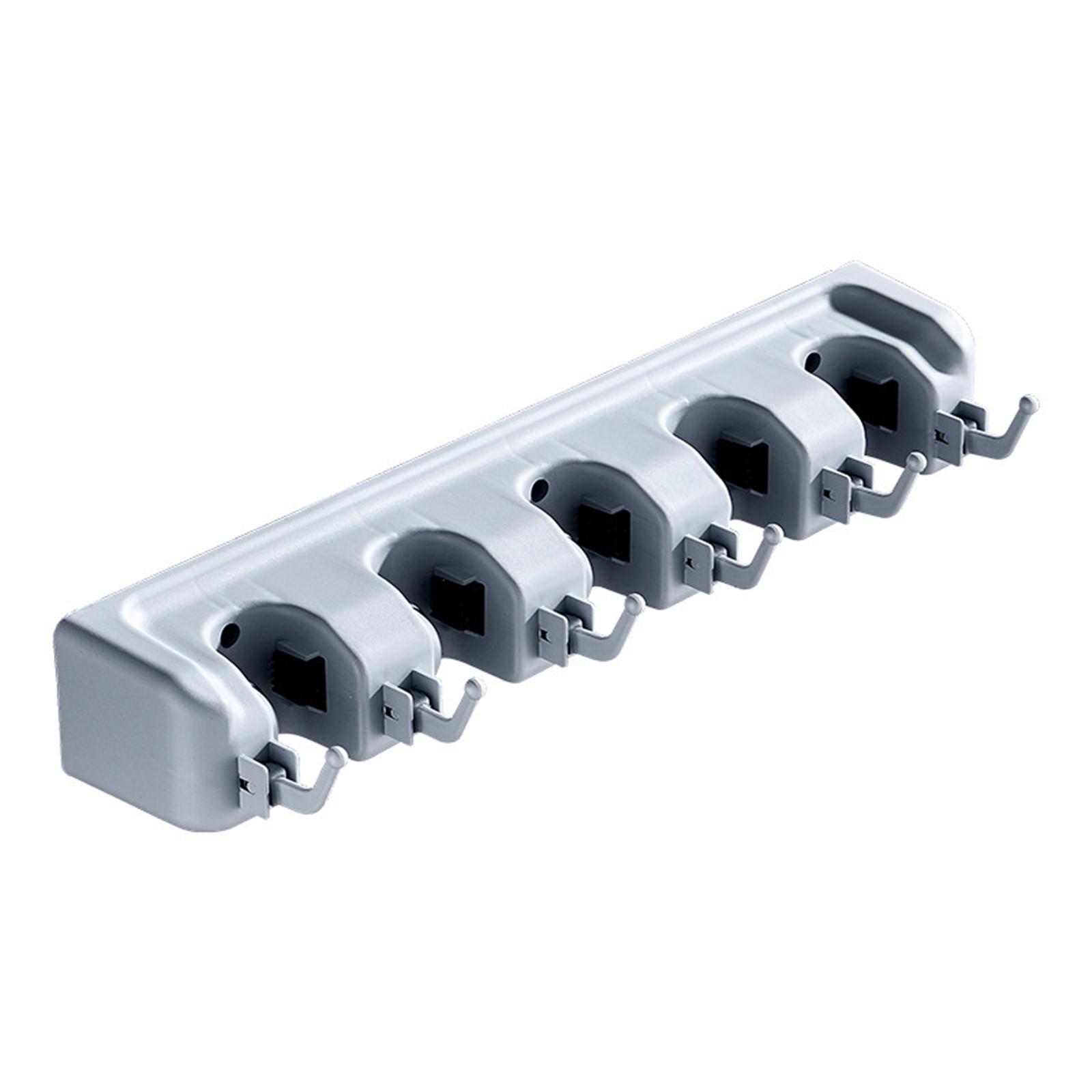 

Wall Mount Mop Holder Brush Hanger Kitchen Tool Organizer Storage Hooks 5 Position 6 Hooks