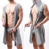 Herren-Bademantel mit Gürtel, Kapuze, ärmellos, Eisseide, einfarbig, vorne offen, weicher Stoff, Bademantel aus Eisseide