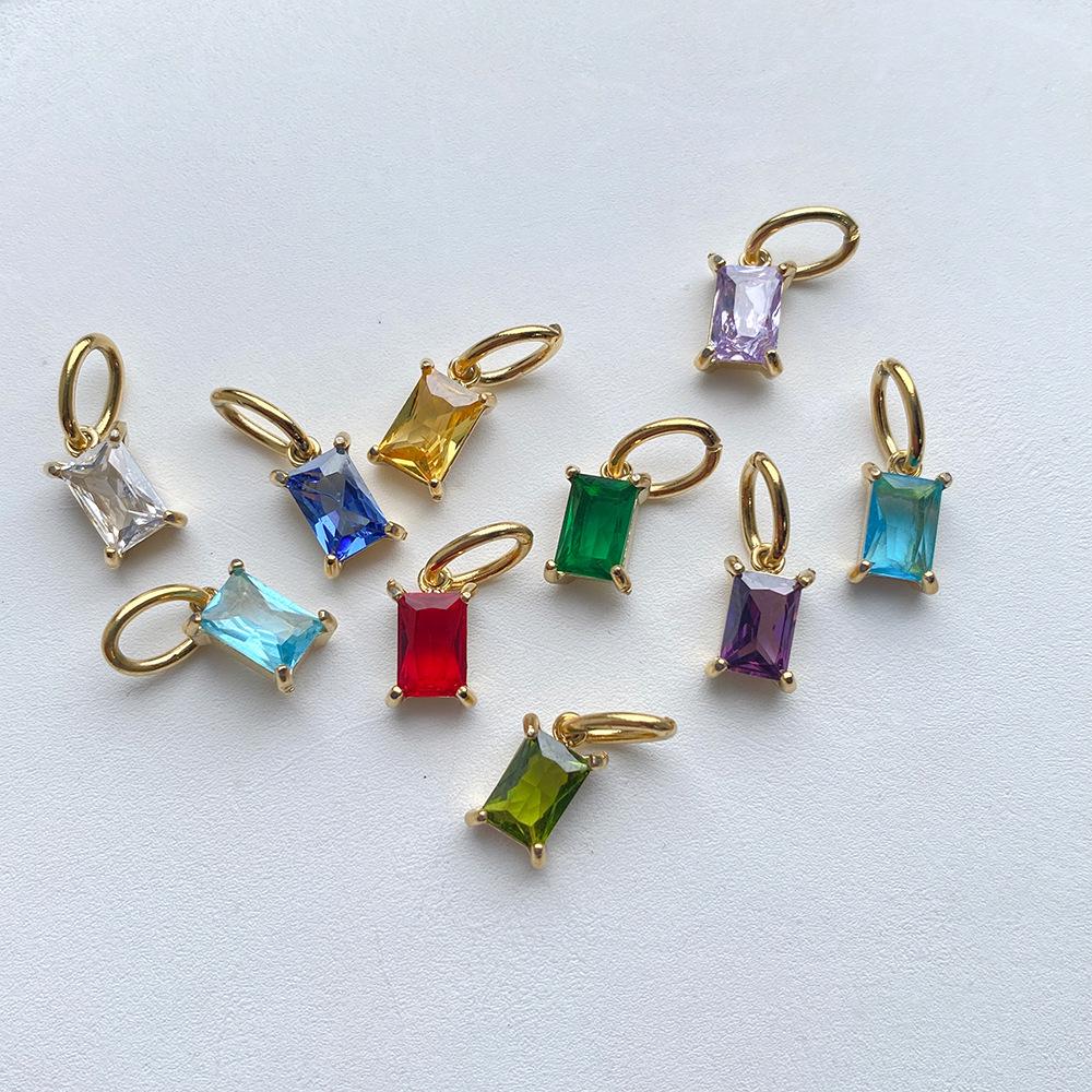 14K Gold-Plated Stainless Steel Rectangle Birthstone Pendants with Zirconia