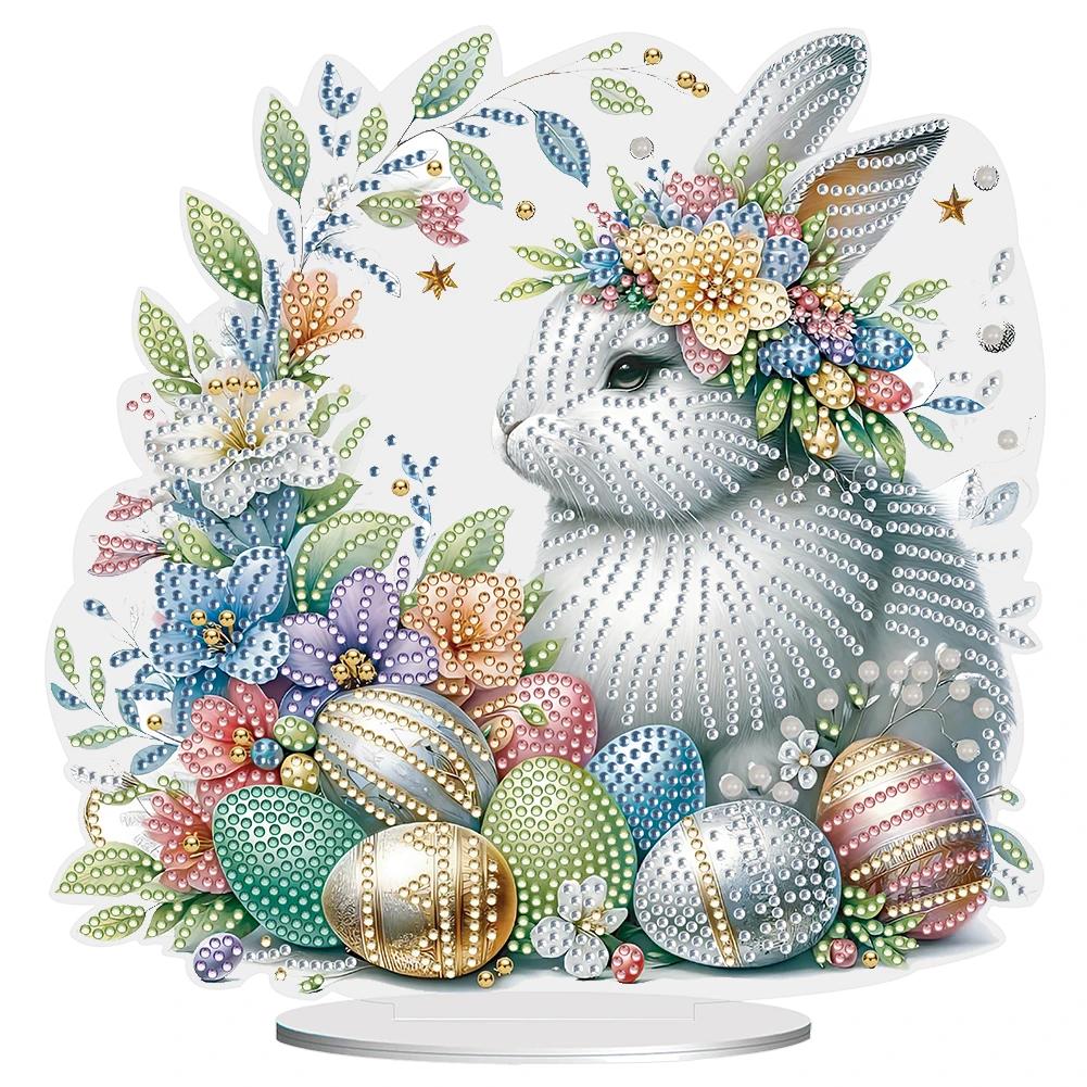 Special Shape Diamond Painting Tabletop Ornaments Kit Cute Rabbit Easter Desktop Diamond Art Kits Egg Flower for Adults Beginner